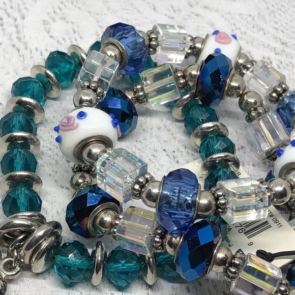 BUNDLE lot 3 art glass and crystal charm stretch bracelets small wrist size - Picture 6 of 6